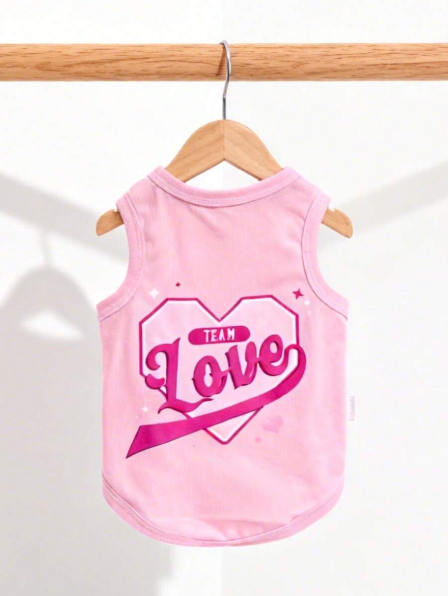 1pc Love Letter Funny Print Pet Vest, Physical Anti-Flea Reduce Shedding Insulation Breathable Dog/Cat Vest, Suitable For Small & Large Pets Indoor/Outdoor - Pink - View 1