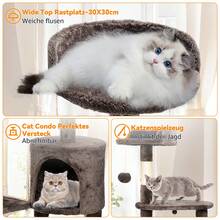 U'King 112cm Katzenklettergerüst ,Kleine und mittlere Katzenbaum,  Mehrschichtiger Katzenkratzbaum Stabiler Rahmen Nnd Bequeme Sitzstange Mit Katzenspielzeug Plüschbälle Katzenhaus  Zur Katzenkrallenpflege Freizeit Und Unterhaltung - Braun - Übersicht 5