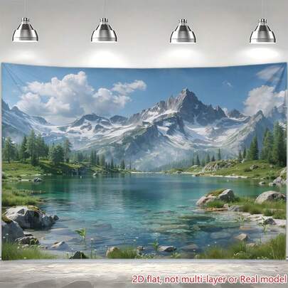 1 Tấm vải phông nền tiệc chủ đề hồ nước cổ điển cỡ lớn - Vải polyester với hình ảnh núi xanh, rừng cây và hồ nước, nước hồ xanh - Trang trí gian chụp ảnh trong nhà/ngoài trời, treo tường nhà bên hồ, phông nền tiệc tùng chủ đề thiên nhiên.