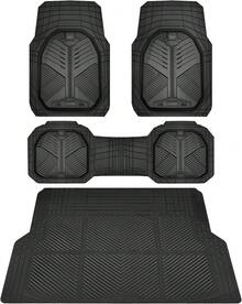 Heavy Duty Rubber Car Mats With Cargo Liner Deep-Dish All Weather Universal Trim-To-Fit For SUVs Trucks Sedans Waterproof Anti-Slip Trimmable V12 Black - 全黑 - 查看 1