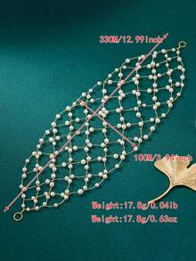 Gold Mesh Bridal Headband With Faux Pearl, Suitable For Wedding And Party - Gold - View 6