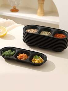 Bộ 1/2 bát đựng gia vị bằng nhựa đen có ngăn, khay đựng đồ ăn nhẹ hình bầu dục, có thể tái sử dụng, an toàn với máy rửa chén, thích hợp đựng nước tương, gia vị, đồ ăn nhẹ, dùng trong tiệc tùng, nhà bếp, sushi, nước chấm, trái cây, đồ nướng, món tráng miệng. - Nhiều màu - Xem 4