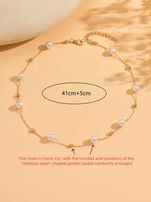 1件 时尚精致法式别致百搭仿珍珠女士项链（避免接触水，链条手工切割，仿珍珠金色圆珠的数量和位置随机） - 金黃色 - 查看 3