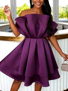 Elegant Purple Pleated Layered Ruffle Strapless Dress, Suitable For Spring/Summer Wedding Guest, Party, Evening Gown - Purple - View 3