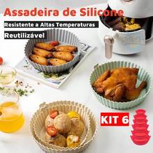 Kit 6 Formas de Silicone para Air Fryer com Alça, Tamanhos Variados, Antiaderente e Lavável - Redondo - Visão 11