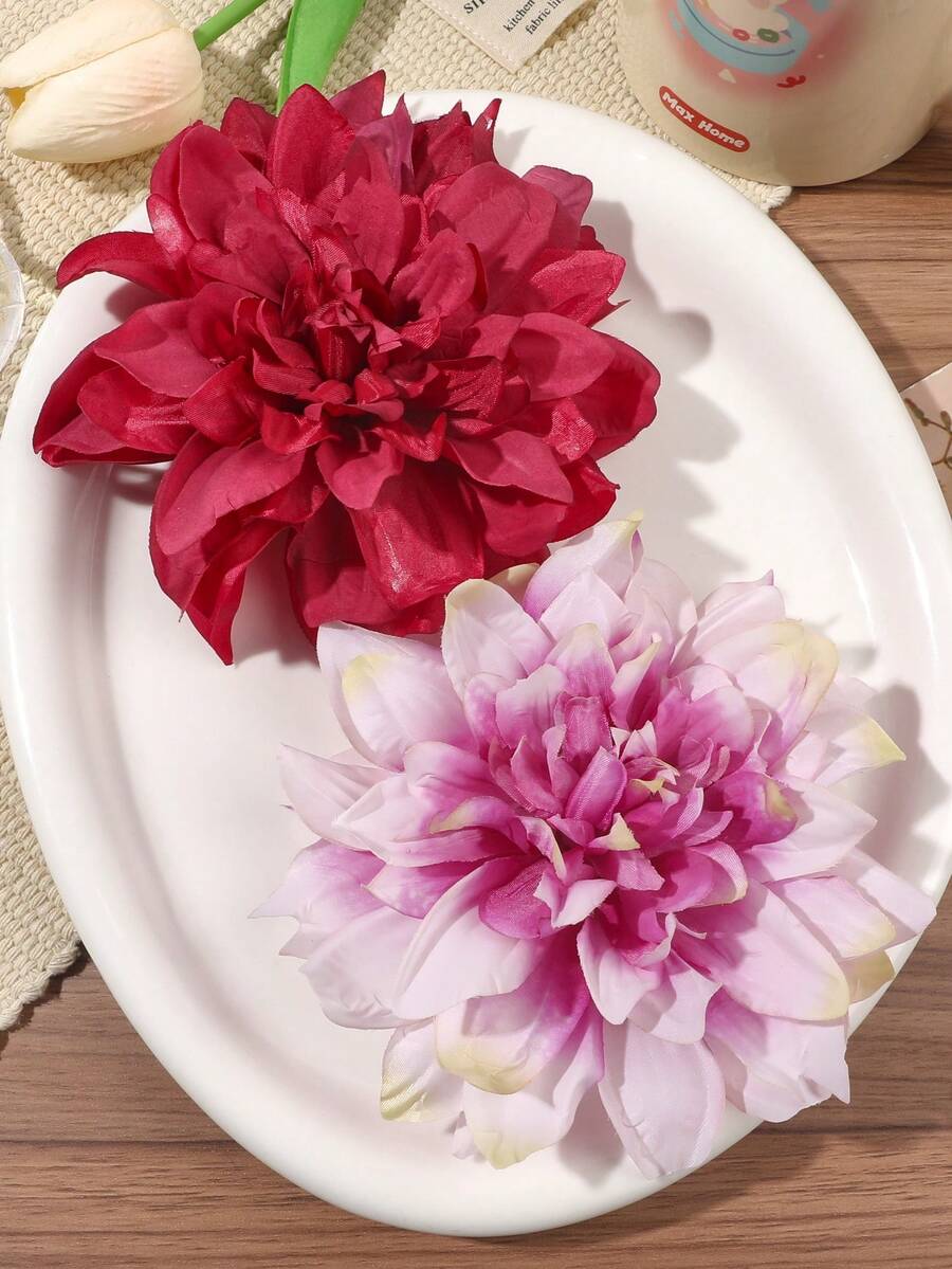 2件組 春夏鮮豔漸層紫紅色仿真3D牡丹花鱷魚夾側夾,波希米亞優雅甜美海灘度假穿搭飾品,時尚派對髮夾頭飾,旅行女性配件,抓夾 - 彩色 - 查看 1