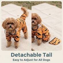 四脚全覆盖宠物雨衣 | M-4XL，虎纹印花设计，带可拆卸尾巴 - 橘色 - 查看 5