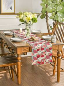 1pc Floral & Plant Pattern Table Runner, Available In Multiple Sizes, Suitable For Home Dining, Kitchen Decor, Home Decor, Outdoor Party And Restaurant Decoration, Linen Texture Appearance - Multicolor - View 3