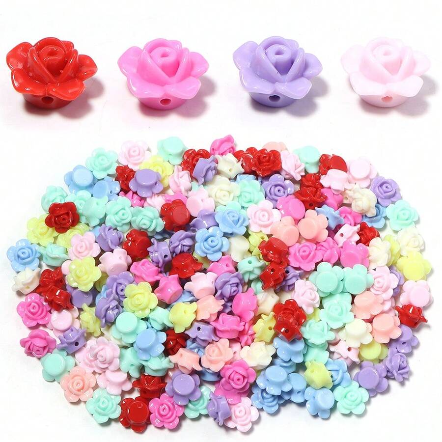 100 pcs Manik Resin Mawar Mini Warna-warni, Sempurna untuk Membuat Kalung, Gelang, Bangle, Gantungan Kunci dan Aksesori Perhiasan Lainnya