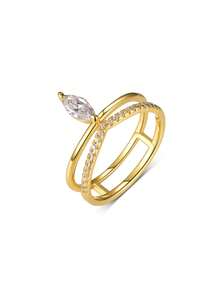 1枚S925纯银立方氧化锆几何眼睛形状戒指，日常佩戴，女士礼物 - 彩色 - 查看 4