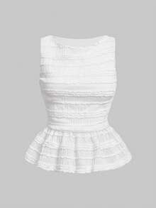 Women's Summer Sleeveless Peplum Top Ruched Textured Tank Tops Cute Fit And Flare Ruffle Hem Blouse For Vacation Beach Daily Wear - White - View 7