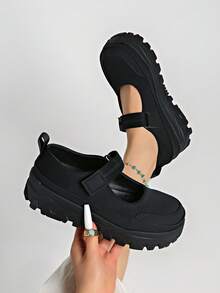 Spring New Women's Hook And Loop Casual Thick Bottom Shoes - Black - View 2