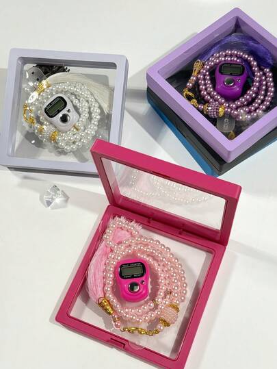 99 حبة تسبيح إلكتروني مسلم، حبات مسبحة من اللؤلؤ، تعبئة في علبة طافية، خيارات متعددة الألوان، مخصص لعد الصلاة، زخرفة شيالة فاخرة، شاشة إلكترونية محمولة، هدية دينية