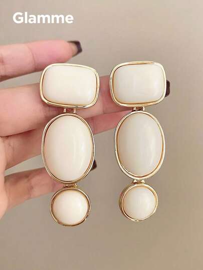 1对树脂几何拼接夸张垂坠耳环，优雅女士耳环，适合正式场合、派对、休闲场合