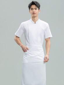 新款時尚主廚制服 中性短袖高階飯店主廚襯衫，適用西餐廳、烘焙店、咖啡廳工作 - 白色 - 查看 4