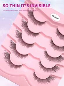 ENCHUW 5对装漫画风鱼尾假睫毛，新手友好，透明睫毛杆，自然逼真，适合宴会、派对、日常佩戴 - 黑色 - 查看 5