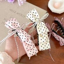 Girly Polka Dot Bow Banana Clip Elegant Half-Up Hair Vertical Clip New Sweet Hair Clip Simple Hair Accessory - 粉紅波點蝴蝶結 - 查看 3
