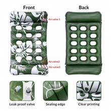1 pieza Cama flotante con forma de caparazón de tortuga inflable, material de PVC, flotador inflable portátil para adultos adecuado para playa, piscina, fiesta y recreación acuática - Sillón reclinable flotante con agujero de hoja de monstera corta - Ver 12