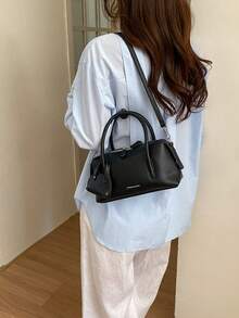 Women's Pillow Handbag, Fashionable Minimalist Elegant Large Capacity Shoulder Bag, Black - Black - View 5