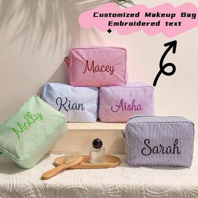 Custom Embroidery Makeup Bag, Bridal Shower Gift, Personalised Bridesmaid Gifts, Wedding Gift, Travel Toiletry Bag,Multi-Functional,Ornamental,Letter,Solid Color,Exquisite,Stylish,Vintage,Modern,Colorful,Leisure,Basics,Casual,Soft,Unique,Customized,Personalized,Custom,Ideal Gifts For Her,Girlfriend,Her,Boyfriend,Friends,Chic Autumn,Christmas Beauty Accessories