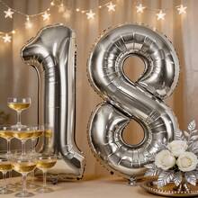 1 pieza Globo de metal de 32 pulgadas de estilo delgado con dígitos de aluminio de color, decoración para fiesta de boda y cumpleaños - Plateado - Ver 4