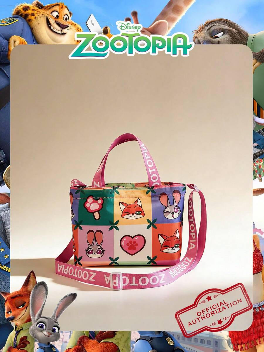 1 Pc Disney Official Licensed Zootopia Pattern Handbag Colorful Sling Bag Drawstring Shoulder Bag Lightweight Handbag - From Verifiable Perfect For Daily/Shopping/Going Out/Valentine's Day - Multicolor - View 1