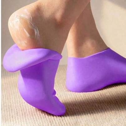 1 par de calcetines de silicona hidratantes con infusión de gel de aloe, antideslizantes, de alta elasticidad, para el cuidado de los pies, que suavizan y reparan talones secos y agrietados, reutilizables, para uso nocturno y en el spa en casa, para mujeres