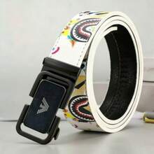 成人男女通用休闲涂鸦扣皮带，时尚字母设计高端男士皮带 - 彩色 - 查看 2