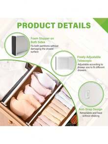Adjustable Expandable Drawer Dividers | Plastic Storage Organizer Boxes For Home, Closet Underwear Socks Divider, Cutlery Tool Organizer, Easy Installation, Slim Shallow Design - Multicolor - View 10