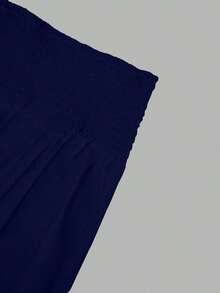 Falda de verano de unicolor, minimalista y versátil con volantes, efecto arrugado y semi-transparente - Azul marino - Ver 3