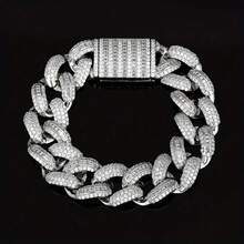 1pc S925 925 Silver Cuban Chain Bracelet, Hip Hop Minimalist Thick Chain, Gift For Wedding Banquet - 8.66 Inches - View 2
