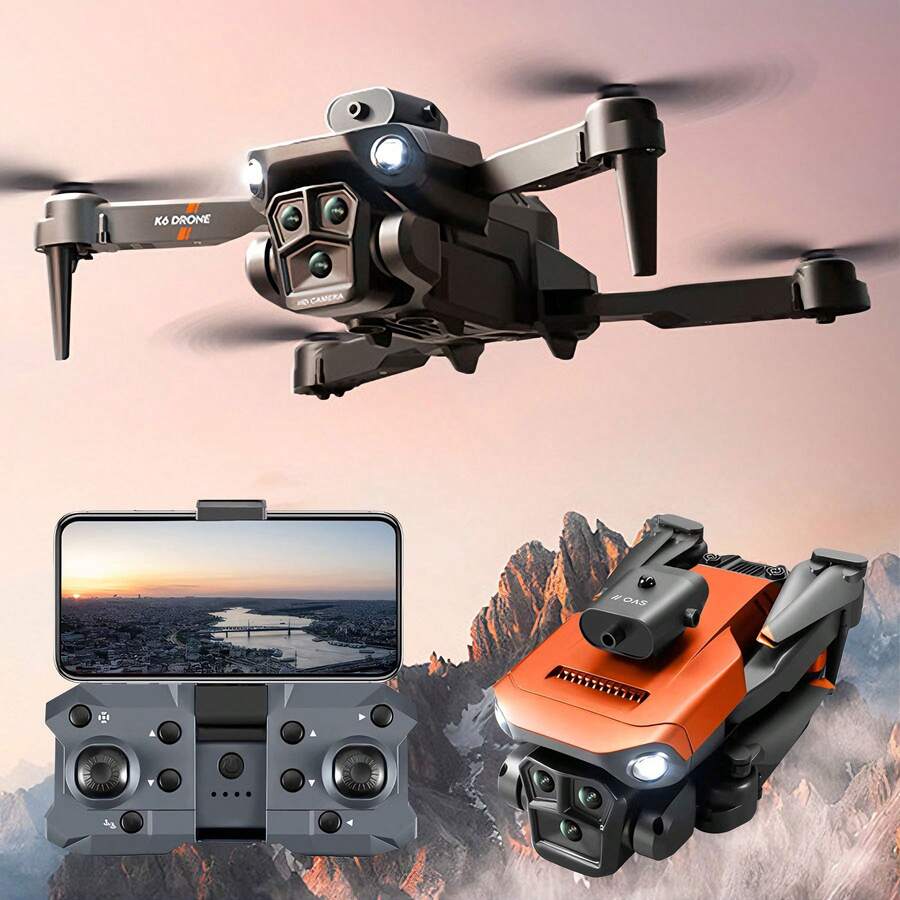 专业折叠遥控K6 MAX无人机，智能避障，电动可调三摄像头，光流悬停，四轴飞行器，遥控飞机，万圣节，圣诞节，经济实惠的节日礼物