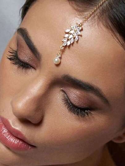 1pc Gold Leaf Pearl Zirconia Pendant Hair Clip Headchain, Bridal Bridesmaid Wedding Party Prom Valentine's Day Headdress,Summer,Holiday,Travel, Accessories For Women
