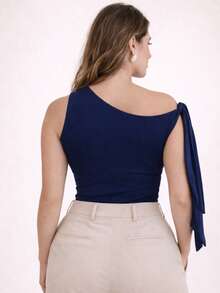 Blusa Feminina Fivela Laço Amarração Elegante Estilosa Chic Confortavel Casual Tendencia Moda Gringa Blogueira Outono Inverno 2026 - Azul Marinho - Visão 6