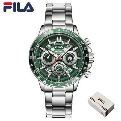  FILA Men's Sports Chronograph Watch, 6 Hands Multi-Dial, Stainless Steel Strap, Water Resistant