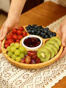 1pc Five-Compartment Round Wooden Tray,Divided Serving Tray, Round Wood Serving Board,Used For Snacks,Dried Fruits,Tea,Suitable For Home,Hotel,Restaurant,Wedding Party,Kitchen,Table Decoration, Wooden Snack Platter Five Compartment Partition - View 14