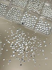 12 Grids Mix Size Crystal Rhinestones Nail Charms Bright Sparkling Clear Flat Back Round Rhinestones For Nail Art K9 Glitter Gems DIY Nail Decoration Supplies Nails - Multicolor - View 6