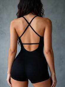 Runway Rest 1 bộ đồ liền thân hở lưng màu đen thường ngày, bộ đồ liền thân thời trang tối giản cho hàng ngày - màu đen - Xem 2