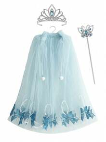 Juego de suministros para fiesta con tema de hielo y nieve: Capa de mariposa, varita mágica, guantes, corona de cristal, collar, adecuado para actuaciones en el escenario, juegos de roles, fiesta de cumpleaños - Multicolor - Ver 4