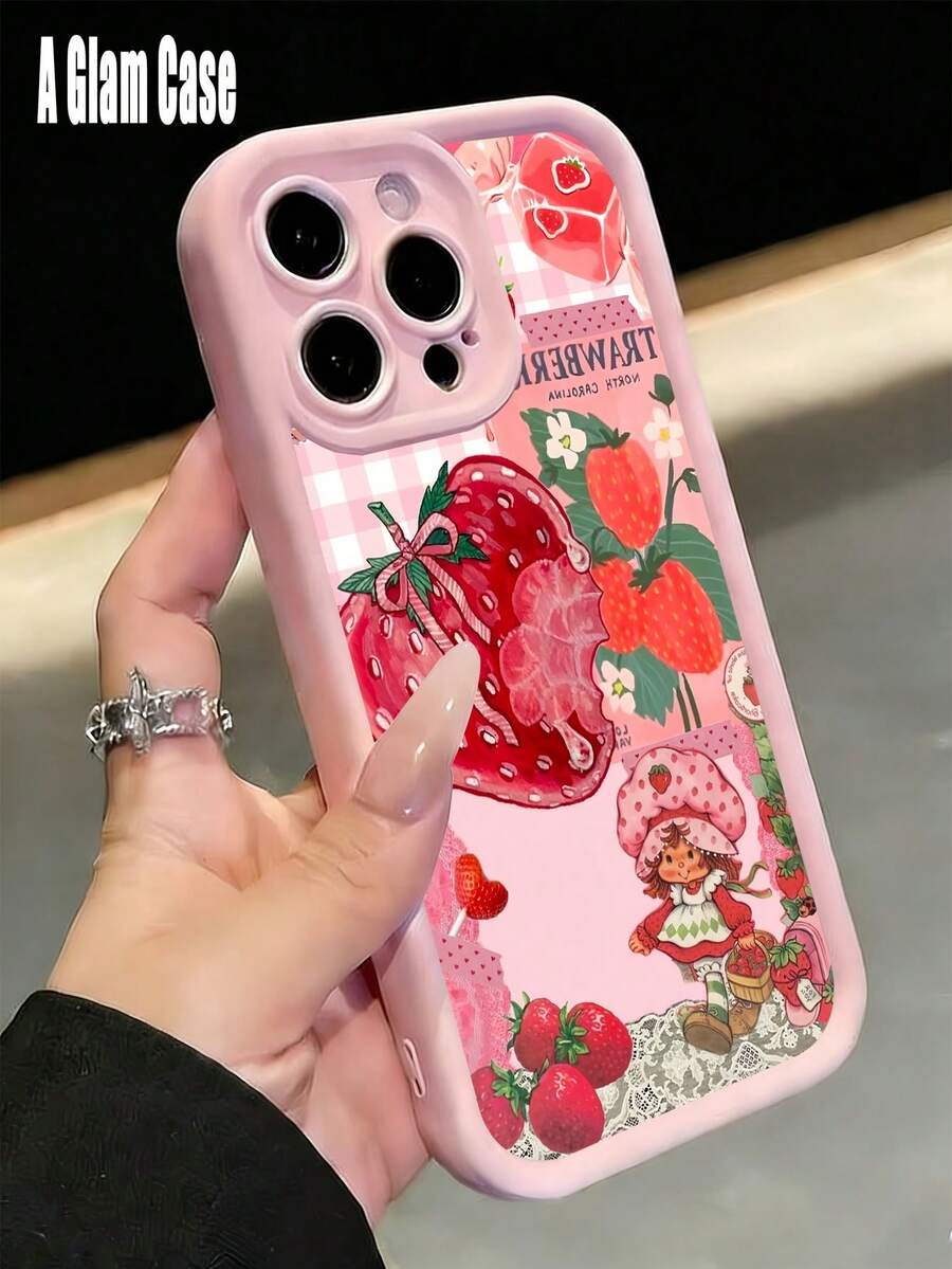 Vintage Strawberry Girl & Gingham Lace Collage Print Pink Frame Phone Case, Soft TPU Cover. It Is Compatible With Galaxy Models Including Compatible For Galaxy S25, S24, S23, S22, S21 PLUS, FE And Ultra,Galaxy A33 Compatible With For Iphone17 Pro Max, 16, 15, 14 And 13. It Makes A Perfect Gift For Birthdays, Holidays, New Year And Valentine's Day. - 粉色6 - 查看 1