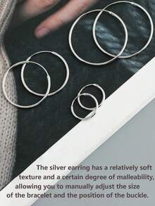 HuooNew 1对简约925纯银轻盈圆形耳环，简约圆形设计，女士银饰，礼品 - 銀色 - 查看 2