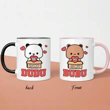 Bộ 2 cốc cà phê gốm hình cặp đôi Dudu & Bubu 11oz, in hình hoạt hình ngộ nghĩnh, món quà lãng mạn lý tưởng cho sinh nhật, kỷ niệm, năm mới và ngày Valentine, dùng được trong lò vi sóng. - Nhiều màu - Xem 12