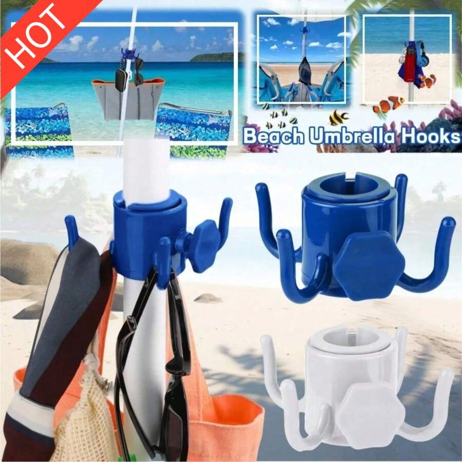 Heavy-Duty Plastic Beach Umbrella Hook And Adjustable Sand Anchor - Secure Hanging Solution For Towels, Bags, Hats, Coverups, Glasses, Camera Gear - All-Purpose Outdoor Organizer For Pool, Beach, Resort, Patio, Camping, And Travel Gear Management, Beach Essentials, Pool Float - Multicolor - View 1