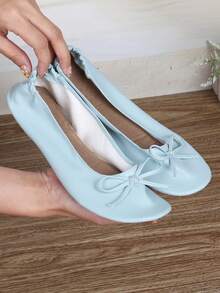 Women's Ballet Flats With Bow Round Toe Slip-On Dress Shoes, Comfortable LightweightCasual Flats In Multiple Colors, Soft Fashion Shoes For Office, Work, School, Travel, WalkingAnd Everyday All Season Wear - 淺藍色 - 查看 9