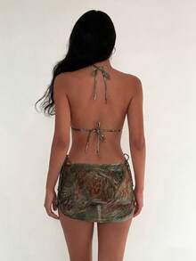 Bộ bikini 3 mảnh cổ yếm gợi cảm mới năm 2026 kèm váy sarong, thích hợp cho kỳ nghỉ. - Nhiều màu - Xem 9