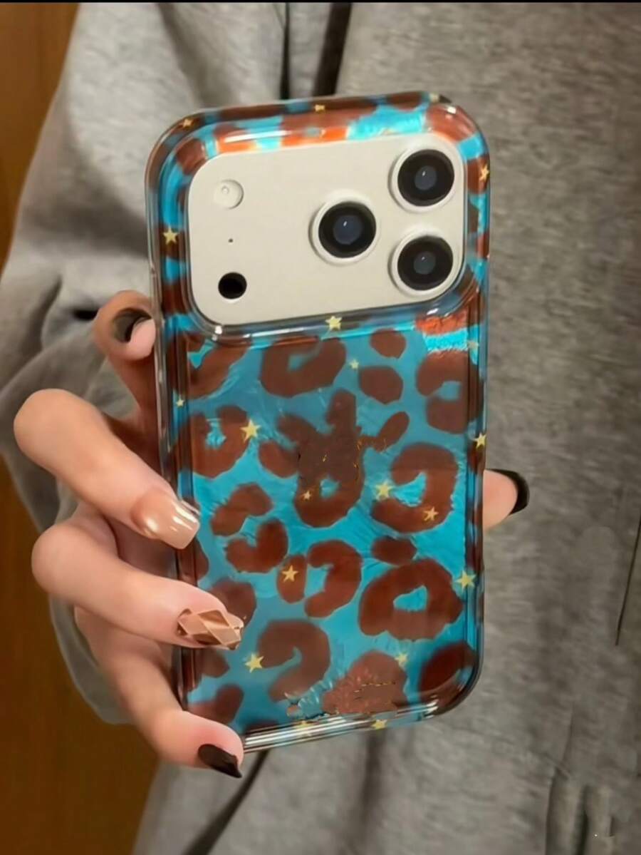 猎豹纹、蓝棕色豹纹独特手机壳,兼容 16 Pro Max、14、13、12、17、15 Pro,时尚防摔保护套 - 藍色 - 查看 1