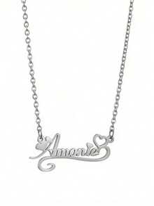 1pc Custom Personalized Heart Lace Name Necklace - Perfect For Mother's Day, Valentine's Day, Birthday, Anniversary, Graduation, Christmas, Family As Well As Friends And Classmates High-End Gifts Lovely Personalized Stainless Steel Heart Pendant, English Custom Name Necklace Halloween Christmas - Nhiều màu - Xem 10