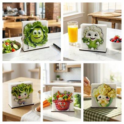 1/5 قطع علبة مناديل ورقية بتصميم كرتوني لخضروات، ديكور مكتبي خشبي، موزع مناديل ورقية بتصميم كرتوني للملفوف، مناسب للمطبخ وغرفة الطعام وديكور الطاولة