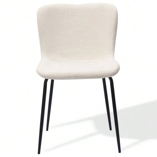Modern Dining Chairs With High Rounded Backrest, Fabric Upholstery & Metal Legs (3 Colours) | Set Of 2 - White - View 1