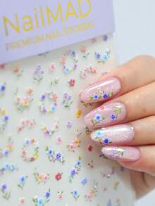 1sheet 5D Embossed Floral Nail Art Sticker Sweet Flower Wreath Self-Adhesive Decals Elegant Cottagecore DIY Manicure Decoration Nail Stickers - Multicolor - View 3